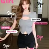 33101 # Estilo de chica hot puramente seductor, elegante top de verano para mujer, manga corta hueca, ajustado, color sólido, sexy