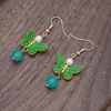 Nuevos Pendientes Largos con Borlas Antiguas de Cuentas Chinoiserie Accesorios de la Dinastía Han Chinoiserie Pendientes de Abanico de Flores con Lazo