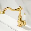 Grifo retro francés Lavabo de cobre grifo para lavabo baño clásico manija dorada de cerámica cabezal de agua fría y caliente