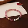 Nova Pulseira de Cristal de Morango Natural com Contas Moda Versátil Toque de Luxo Joia para Pulso Joia Doce Fresca
