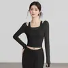 Roupa de Yoga de Outono e Inverno Tops Esportivos Blusas Aparência Slimming Justo Manga Longa Corrida Treino Fitness Camisetas com Bojos