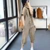 Mono de Verano 2023 de Estilo Coreano Holgado Casual Adelgazante con Solapa y Manga Corta para Mujer, Mono Japonés hasta el Tobillo