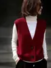 Chaleco sin mangas de punto estilo coreano con cuello en V para otoño/invierno 2026, 100% lana pura, top de punto casual para capas, suave y amigable con la piel