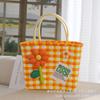 Bolsa de Plástico Tejida a Cuadros de Contraste Dopamina Colorida Accesorios de Flores Bolsa Cesta de Verduras Bolso Grande Tejido a Mano
