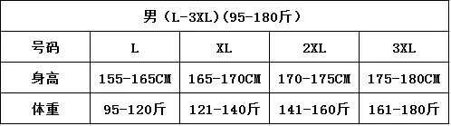 男（L-3XL)(95-180斤）