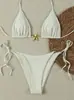 A12 Transfronterizo Nuevo Traje de Baño Bikini de Puro Deseo para Mujer Bikini de Tres Puntos Europeo y Americano Traje de Baño de Color Sólido Venta Rápida en Amazon