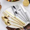 Juego de Cubiertos de Acero Inoxidable Columna Romana Dorada Caja de Madera 24 Piezas Estilo Occidental Cuchillo para Bistec, Tenedor y Cuchara
