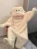 Pijama de una pieza Peces Feos para Mujer, Felpa de Coral Engrosada Otoño e Invierno Dibujos Animados Lindo Pez Boca Grande Peculiar Ropa de Dormir Ropa para el Hogar