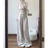 Conjunto de Dos Piezas de Moda Callejera Estilo Sal Marina Impresionante para Verano para Mujer: Top sin Mangas con Cuello Halter y Pantalones Casuales de Pierna Ancha