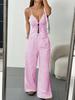 Novo Conjunto de Pijama Feminino Russo Simples de Calça com Suspensório Xadrez Casual e Confortável de Duas Peças para Casa