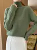 Suéter Feminino Outono Inverno Cor Sólida Manga Raglã Gola Alta Caimento Solto Modifica Ombros e Costas Tricô Simples Versátil Conjunto de Camada Base