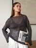 Suéter de Punto Calado Estilo Europeo y Americano para Mujer, Nuevo Estilo Otoño con Mangas Acampanadas, Top Suéter Corto y Sexy
