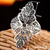 Cao Shibo Estilo Étnico Bohemio Joyería de Mano Hueco Retro Patrón Floral Anillo Ancho Nicho Estilo Envejecido Anillo Abierto