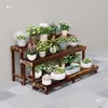 Suporte de Flores de Madeira Carbonizada Multicamadas Anti-corrosão para Exterior Suporte de Flores de Madeira para Vasos de Suculentas de Varanda Chão Madeira Maciça Suporte de Flores Degraus Exterior