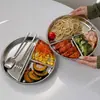 Plato de Cena de Acero Inoxidable 304, Plato Redondo de Tres Compartimentos para Preparación, Especial para Preparación Cuantitativa de Comidas y Control de Alimentos para Pérdida de Peso y Fitness