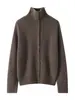 Novo cardigã de tricô de cashmere com estampa floral para outono e inverno para mulheres, apresentando gola alta, design de abotoamento simples, corte solto e um estilo relaxado e casual.