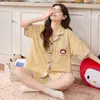 Pijama Curto de Manga Curta e Shorts para Mulheres, Verão Fino Xadrez Fofo Desenho Animado Estilo Celebridade da Internet 2026 Novo Roupa de Casa Que Pode Ser Usada Fora