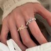 Anillo Abierto Exquisito de Perla y Circonita con Lazo Ajustable Anillo de Dedo de Lujo Elegante Nicho Avanzado Producto Nuevo
