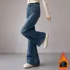 Jeans de Mezclilla de Invierno para Niñas 2026 Nuevo Estilo Chica Dulce Estilo Coreano Niños Medianos y Grandes Jeans de Campana Ajustados Engrosados con Forro Polar Modernos