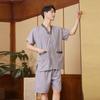 Roupa de Sauna Feminina de Algodão e Linho de Camada Dupla para o Peito Roupa de Casal Masculina Plus Size Centro de Banho Roupa de Banho Roupa de Sauna Atacado Respirável