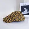 Boina Cuadros Dulce Retro de Diseñador para Mujer, Gorra de Pico Trendy Versátil para Otoño, Gorra de Pico Adelgazante