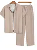 Moda de Verano Casual Camisa de Manga Corta Traje para Hombre Moderno Lujo Ligero Color Sólido Pantalones Largos Modernos Conjunto de Dos Piezas Nuevo Estilo