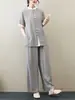 Verano 2024 Nuevo Estilo Chino Retro Holgado Delgado Casual Temperamento Zen Ropa de Té Ropa de Yoga Traje de Tai Chi para Mujeres