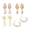 Conjunto de Brincos Bohemianos Europeus e Americanos Transfronteiriços com Concha Natural, Pérola Irregular, Concha do Mar e Estrela do Mar