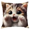 Funda de almohada de gato más vendida de TEMU transfronteriza para jugar con el teléfono móvil, funda de cojín decorativa para sofá del hogar ultra suave impresa digitalmente