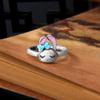 Año del Conejo s925 Plata de Ley Anillo de Conejo Año de Vida Estilo Hada Esmerilado Lindo Animal Dibujo Animado Anillo de Niña Abertura