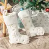 Meias de Natal, meias de pelúcia, meias de presente com floco de neve prateado e dourado, sacolas de presente infantis, suprimentos de decoração de Natal para festas