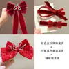 Grampo de Cabelo Laço Acessório de Cabelo para Meninas, Presilha de Cabelo Vermelha para Trás da Cabeça, Grampo de Cabelo de Ano Novo para Meninas, Ornamento de Cabelo de Fita Infantil