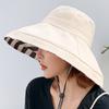 Verão dupla face cor combinando grande borda primavera e outono listrado pescador chapéu mulheres chapéu Sun Hat proteção solar chapéu coreano dobrável