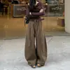 Jeans Anchos Lavados Estilo Retro Americano para Mujer, Desestructurados de Cintura Alta Adelgazantes Sueltos de Pierna Ancha Largos hasta el Suelo Casual