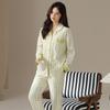 Pijama de Algodão Feminino Outono Calça de Manga Longa Cardigã Doce Conjunto Waffkle Primavera Algodão Roupa de Casa Feminina