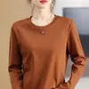 Camiseta base de algodão puro com gola redonda de algodão mercerizado, modelagem slim, para o trabalho, clássica de primavera e verão, pulôver de algodão, manga longa