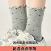 Meias Cinzas Femininas para Primavera e Outono com Renda e Bolinhas, Meias de Cano Médio Combinadas com Tênis de Treino Alemães, Meias Longas Casuais de Outono com Babados