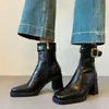 Botines de tacón alto con punta cuadrada de 7 cm, muy bonitos, ligeros, adelgazantes para mujer, tacón grueso, correa de hebilla adelgazante, botas estilo Martin, tacones altos