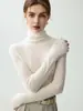 Nuevo suéter de cuello alto 100% lana fina para otoño e invierno, corte ajustado, manga larga, suéter básico para mujer