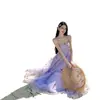Vestido Morado con Mariposa Tridimensional en Tirantes, Vestido Largo de Malla, Vestido de Tirantes Suave, Tejido de Punto, Corte Ajustado, con Etiquetas