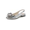 Zapatos de Mujer Talla Grande 4042 Cabeza Redonda Piel Genuina Flor de Metal Primavera y Verano Nuevos Capa Superior Piel de Vaca Tacón Grueso Sandalias Caladas