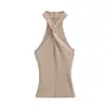 Camiseta sin mangas Ns de punto elástico con cuello halter, ajuste ceñido para mujer, Novedad Verano 2026, Estilo Europeo y Americano, Cuello en V, Giro frontal, Espalda descubierta, Camisola