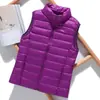 Colete Leve de Penas Feminino Curto Gola Alta Slim Outono e Inverno Novo Colete de Penas Colete Tamanho Grande Roupa Exterior para Mulheres