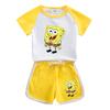 Traje de Verano para Niños y Niñas de Bob Esponja Dibujos Animados 2023 Nuevo Conjunto de Dos Piezas Delgado de Algodón con Mangas Cortas