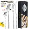 Cuchillo para Bistec, Tenedor, Cuchara, Cuchara de Postre de Acero Inoxidable con Mango en Forma de Diamante, Estilo Lujo Ligero, Juego de Cubiertos Occidentales de 18/24 Piezas