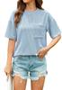 2024 Roupas Femininas Europeias e Americanas Estação Independente da Amazon Verão Casual Cor Contrastante Listra Ondulada Manga Curta Bolso Camiseta Top