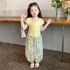Conjunto de Verão para Meninas 2026 Novo Estiloso Fino Manga Curta Floral Calça Anti-Mosquito Conjunto Duas Peças para Bebê