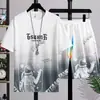 Traje casual deportivo de verano degradado para hombre, moderno y simple, versátil y transpirable, conjunto de dos piezas con camiseta y shorts