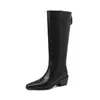 Piel de plena flor, sencillas y versátiles, botas de montar de pierna recta, colección otoño/invierno 2026, tacón grueso, tacón alto, punta cuadrada pequeña, piel genuina, botas altas para mujer