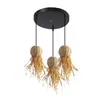 Novo Lustre de Vento Criativo Chinês Vintage Decoração de Pousada Varanda Sala de Jantar Sala de Estar Lustre Pastoral de Água-viva e Rattan